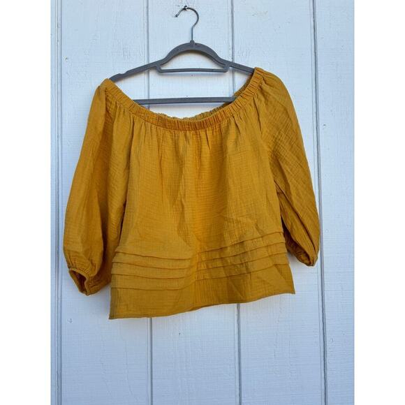 Roan + Ryan Mira Pleated Gauze Off Shoulder Peasant Top Blouse, Yellow, Sz M - Picture 1 of 4